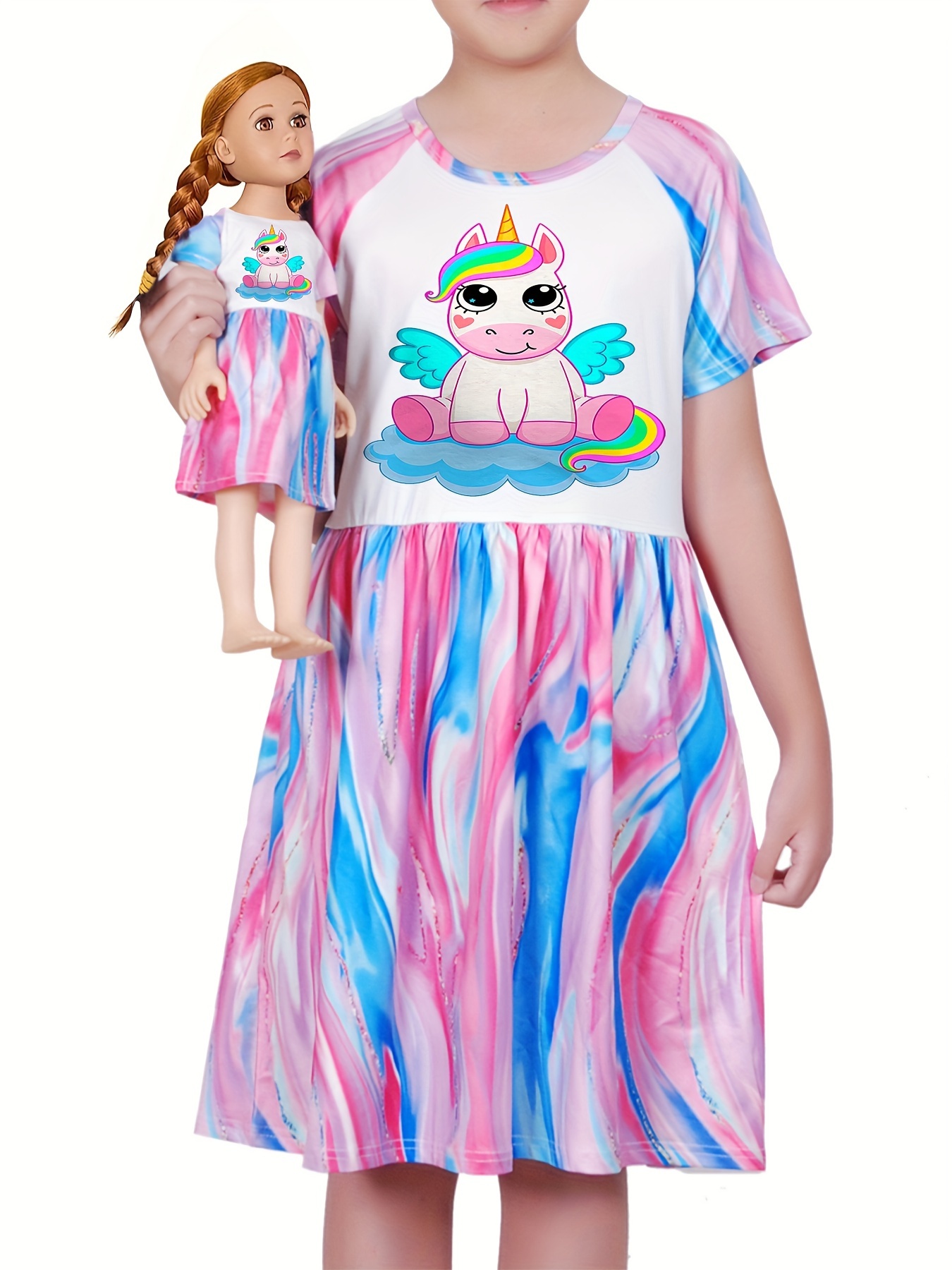 Doll Girl Matching Nightgown Night Dresses Unicorn Pajamas - Temu