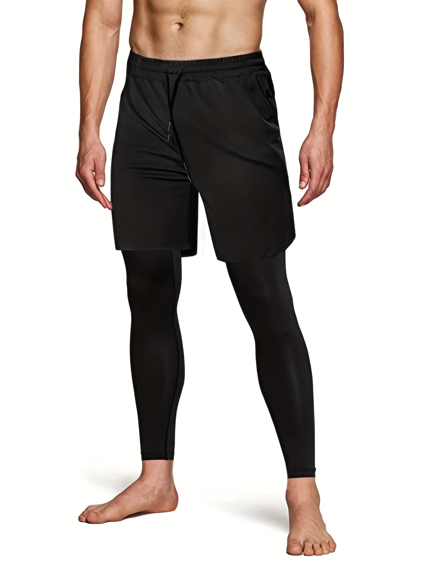 * Men's 2-in-1 Workout Shorts With Pocket, Active High Stretch Compression  Pants With Shorts For Fitness