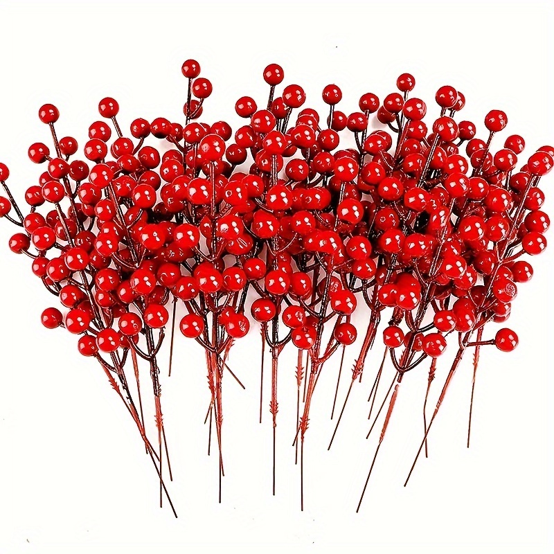 10pc/20pc Berry Picks - 12 Artificial Red Berry Stems Red