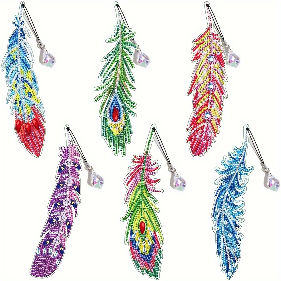 

6pcs Diy Diamond Art Bookmarks, Durable Pet Single-sided Crystal Rhinestone Bookmarks, 5d Diamond Art Painting Bookmark Kit, Feather Style Bookmark For Reading Lovers, 19.81*4.83cm/7.8*1.9in