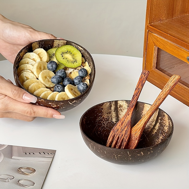 Natural Coconut Bowl Set Coconut Bowls With Spoons Natural - Temu