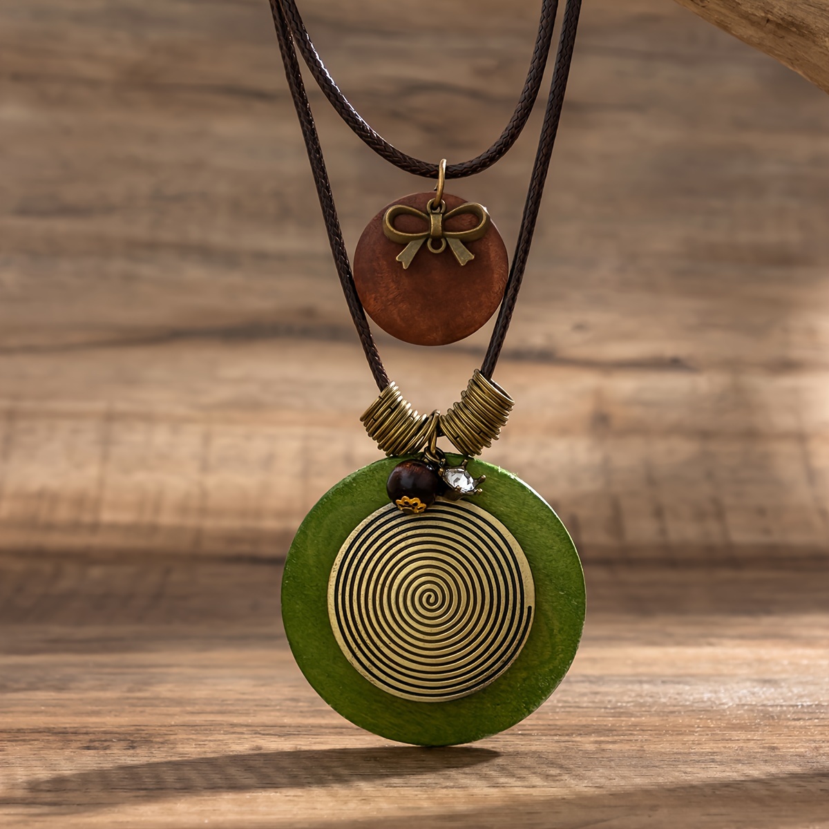 レトロ木製多層ネックレス女性エスニックスタイルロングビーズワックス  