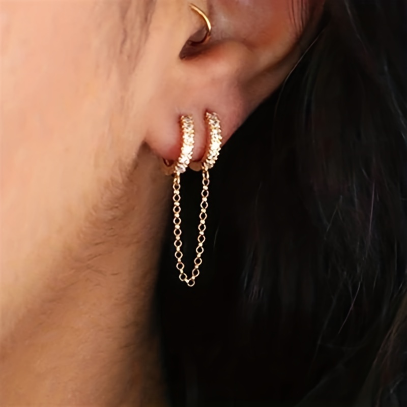 Delicate Long Chain Earrings with Zirconia Inlay