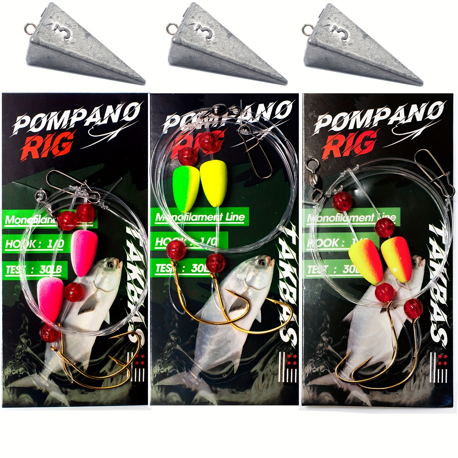 OROOTL Surf Fishing Pompano Rigs, 6pcs Surf Fishing Rigs Pre-Tied Saltwater  Pompano Rigs with Floats Hooks Swivel Snap Beads Saltwater Fishing Gear