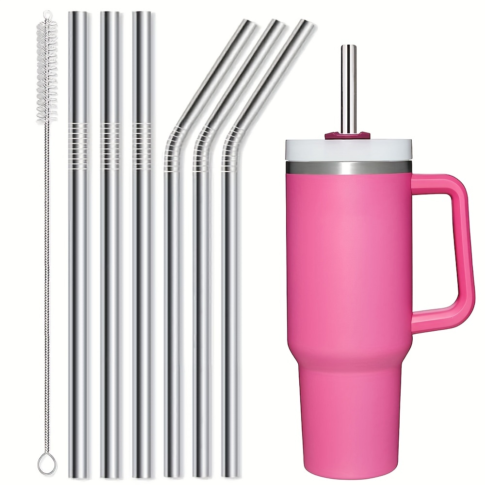 Pink Glass Reusable Straws For Stanley 40 oz 30 oz Cup Adventure Travel  Tumbler 4 Pack Replacement Drinking Clear Straws with Cleaning Brush for