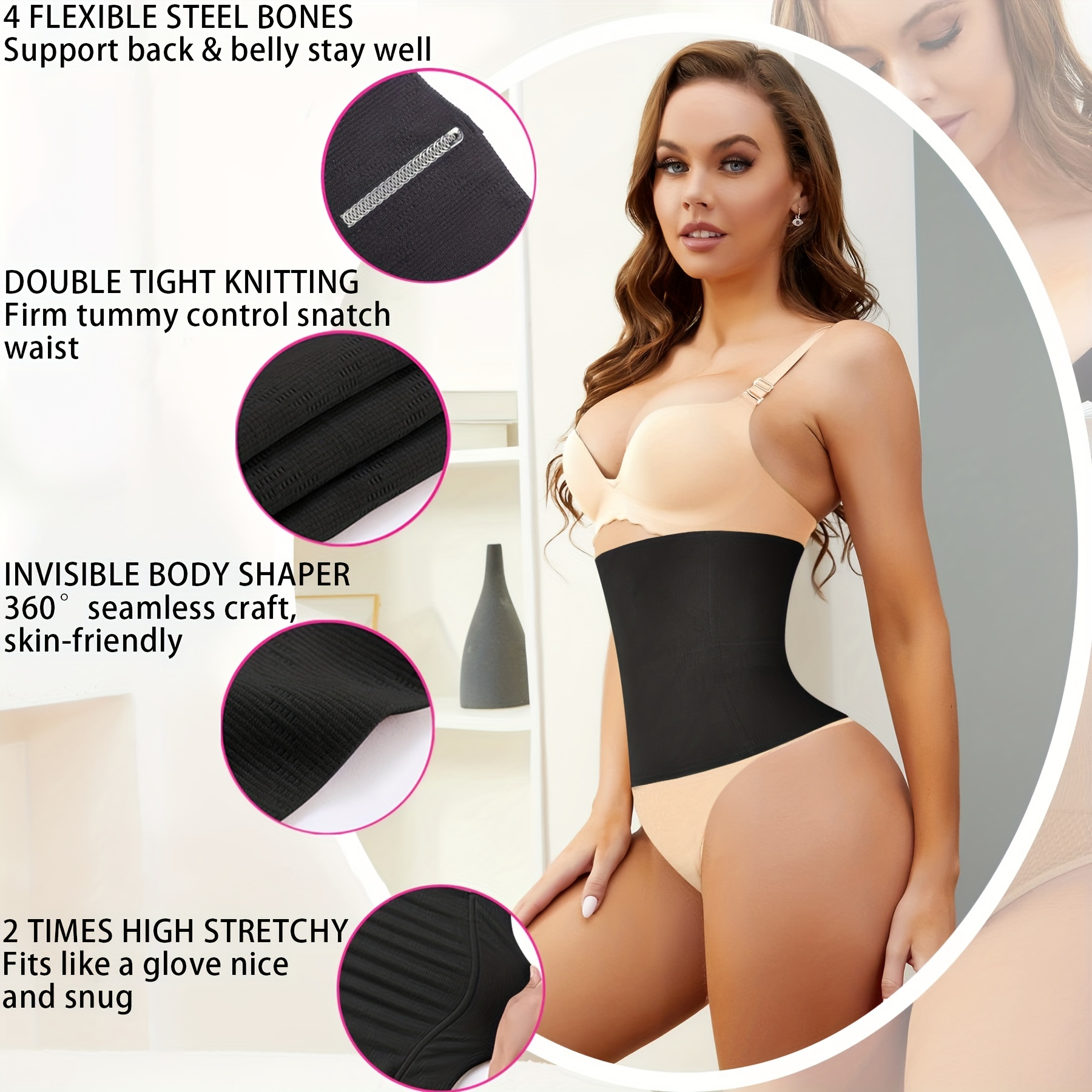 Women Waist Trainer Shapewear Seamless Body Shaper Tummy Control Workout  Corset, Invisible Comfy Underwear Ultra-thin,Black,M