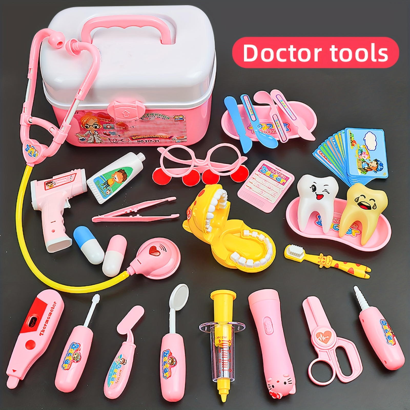  Acelane Kit de doctor para niños, juego de juguetes médicos,  juego de 21 piezas, juego de rol de doctor, estetoscopio, estuche de  transporte educativo, creativo, juegos familiares, cumpleaños, niños y 