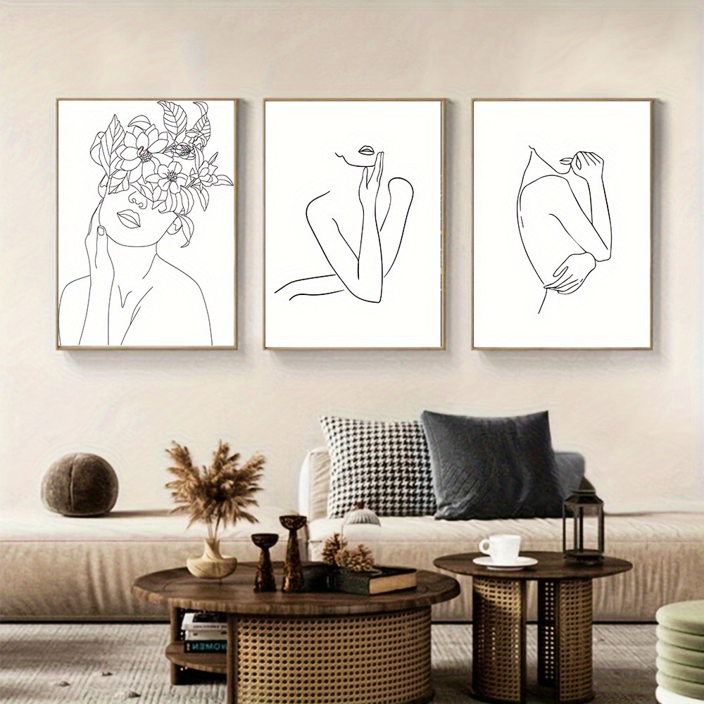 Abstract Face Canvas Wall Art Boho Canvas Painting Black Line Artwork  Colorful Line Art Minimalist Wall Decor Botanical Floral Abstract Prints  for