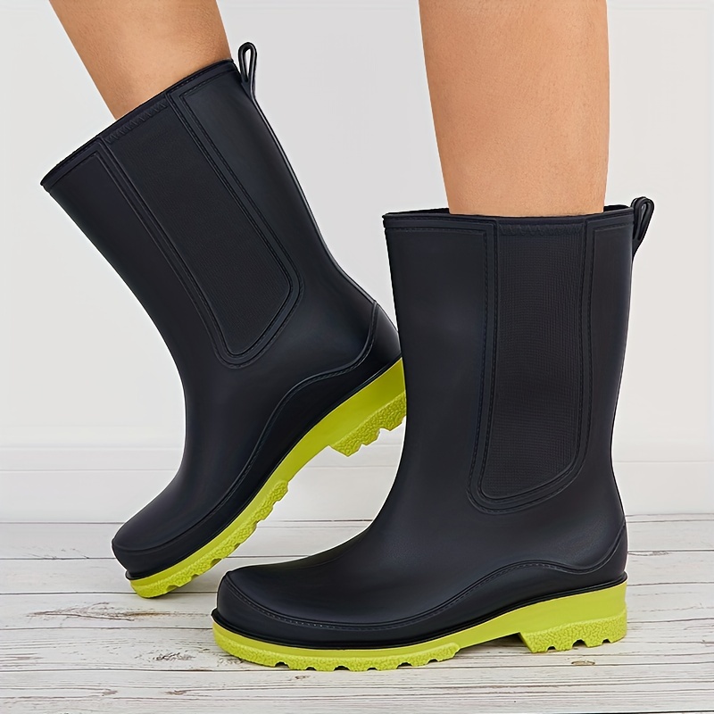 Solid Color Plain Toe Shoes, Women's Medium Top Comfortable Waterproof Rain Boots,Rain Boots for Women,Temu