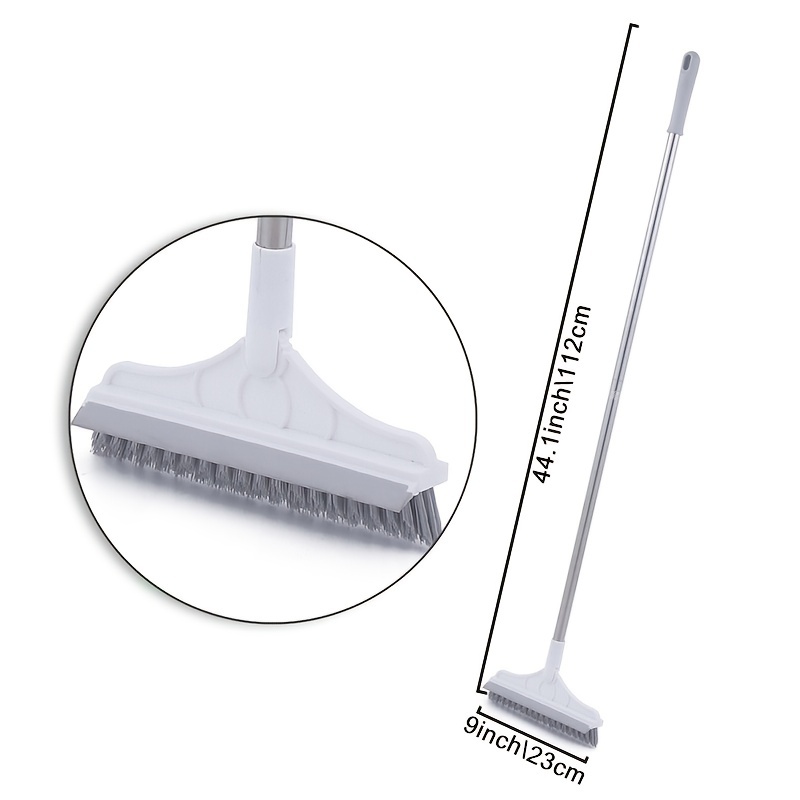 1pc Stiff Broom Mop, 2 In 1 Stainless Steel Long Handle Scrubber Floor  Brush Rubber Squeegee Tile Cleaning Joint Tote Corner Dusting Brush