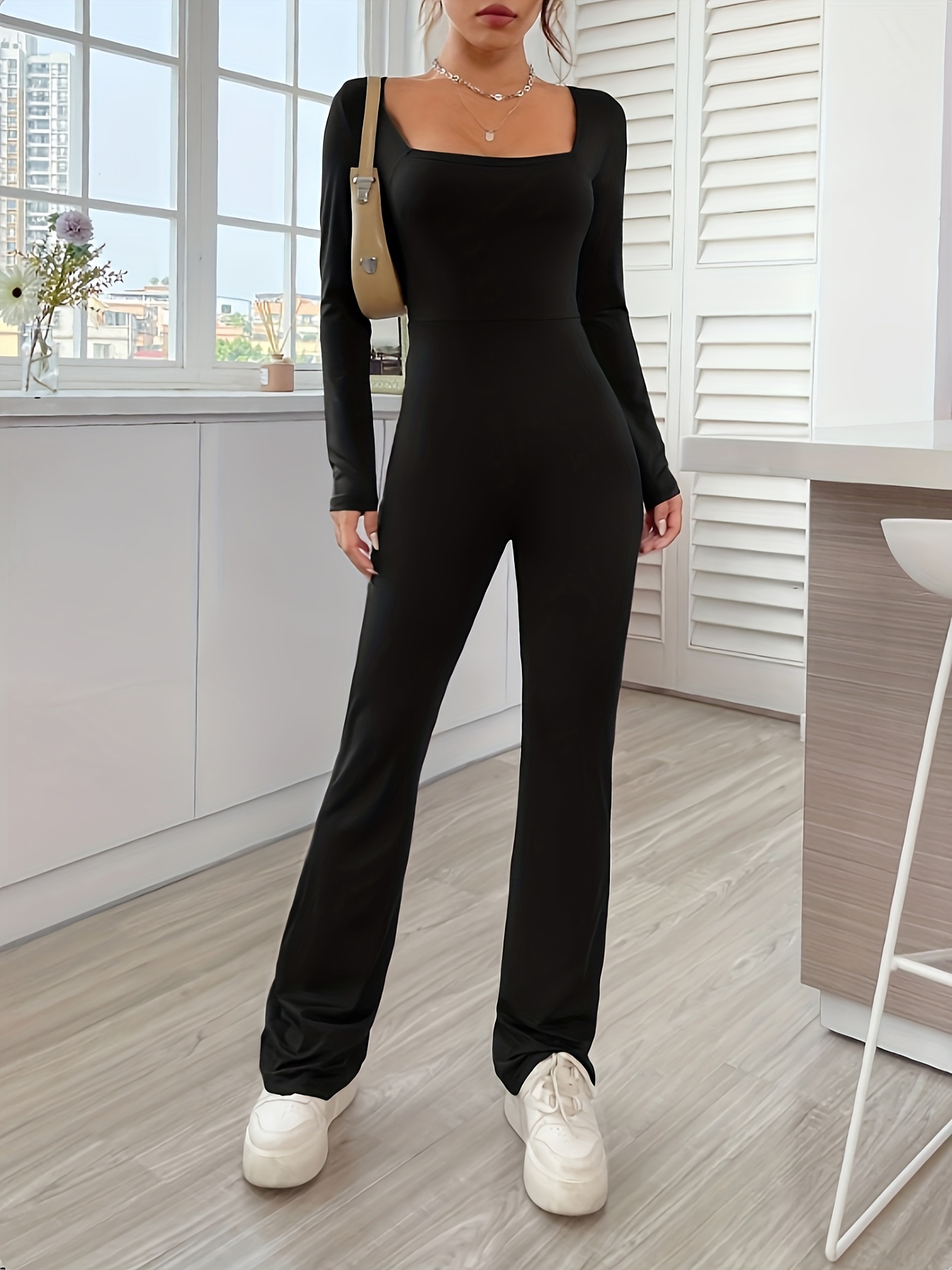 Solid Color Ribbed Jumpsuit Round Neck Sleeveless Sports - Temu