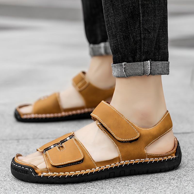 Mens Stylish Solid Color Stitching Sandals Outdoor Open Toe Anti Skid Slip  On Summer Sandals With Pu Leather Uppers For Beach Walking, Check Out  Today's Deals Now