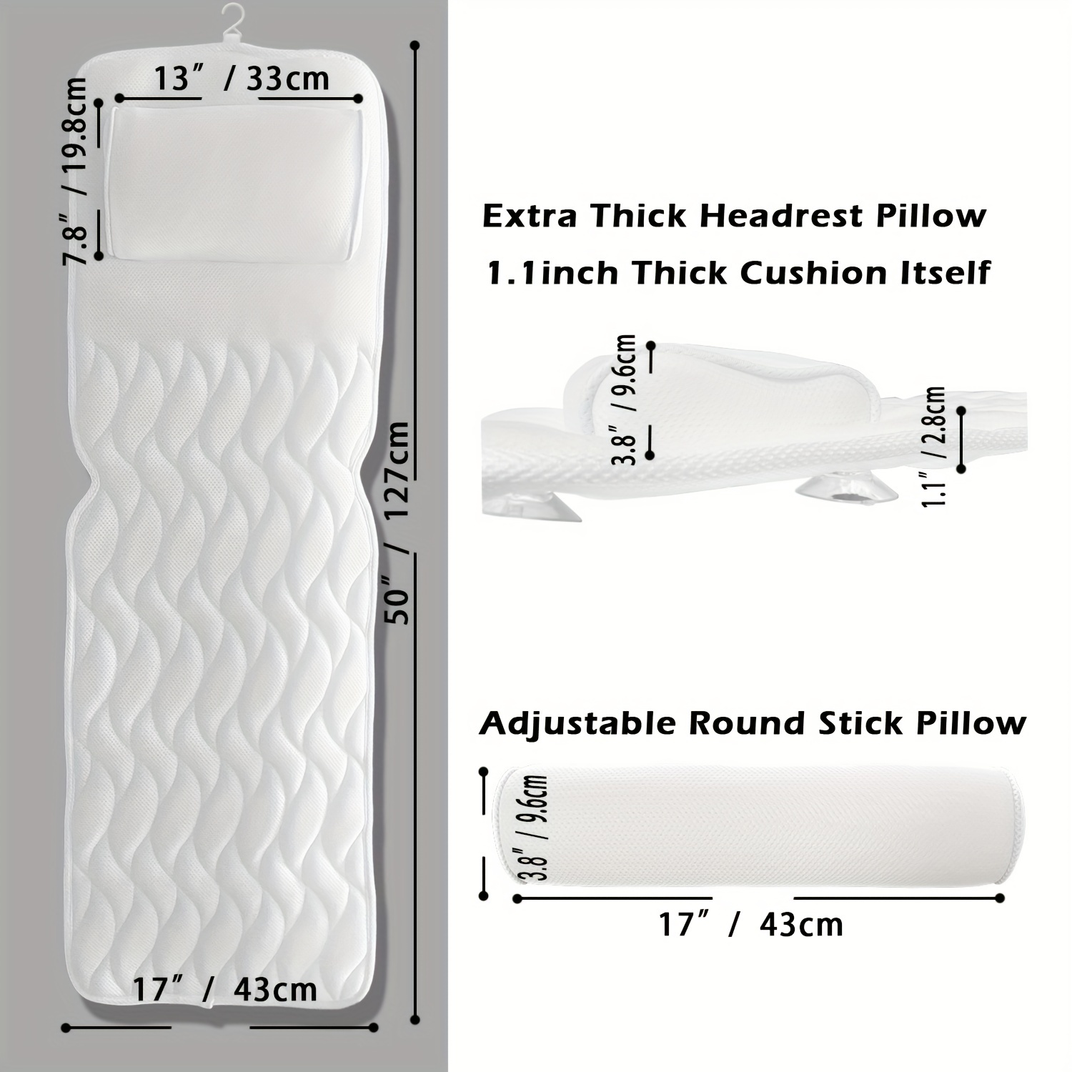 US Full Body Bath Pillow Mat Home Non-Slip Spa Bathtub Pillow Back Neck  Support