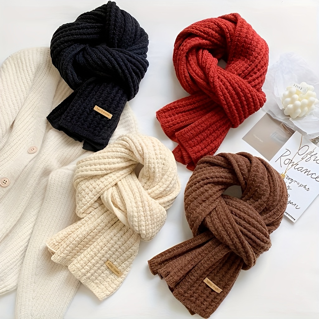 simple solid color knit scarf thickened warm neck protection long scarf autumn winter unisex versatile stretchy decoration coldproof neck scarf