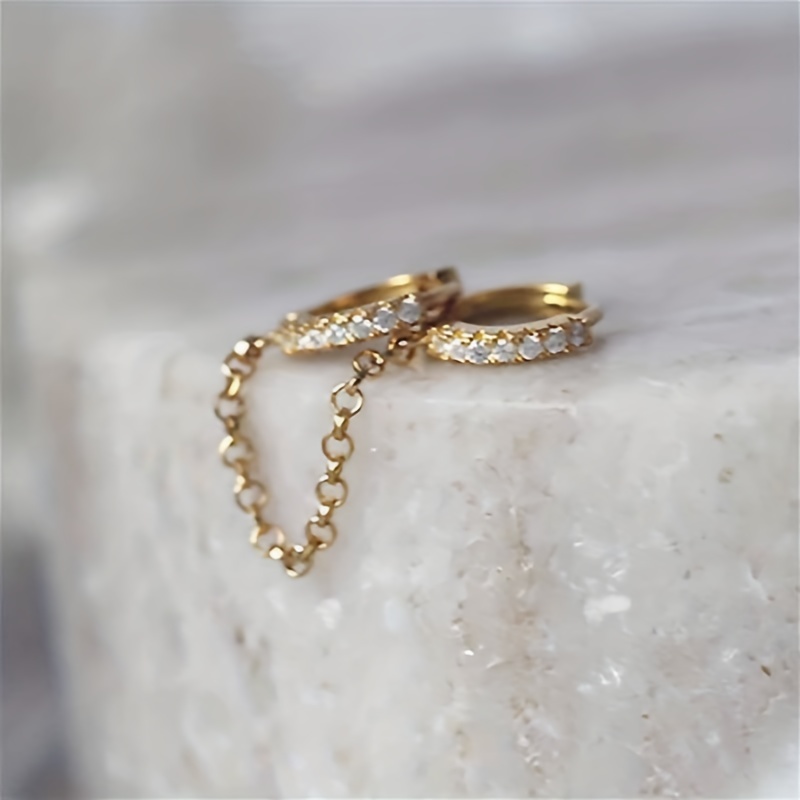 Delicate Long Chain Earrings with Zirconia Inlay