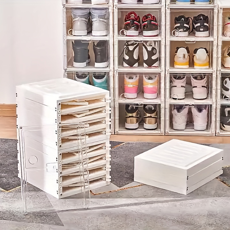 1pc Stackable Folding Shoe Box - Free-Installation Shoe Storage Cabinet For  Men And Women - Plastic Sneaker Organizer With Foldable Design
