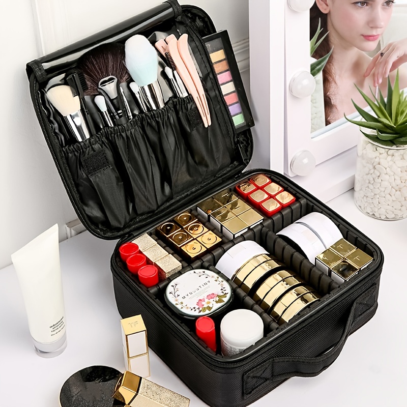 2pcs Travel Makeup Bag for Women Large Capacity Cosmetic Bag Waterproof  White Checkered Portable PU Leather Toiletry Bag Organizer Makeup Brushes  Storage Bag with Dividers and Handle