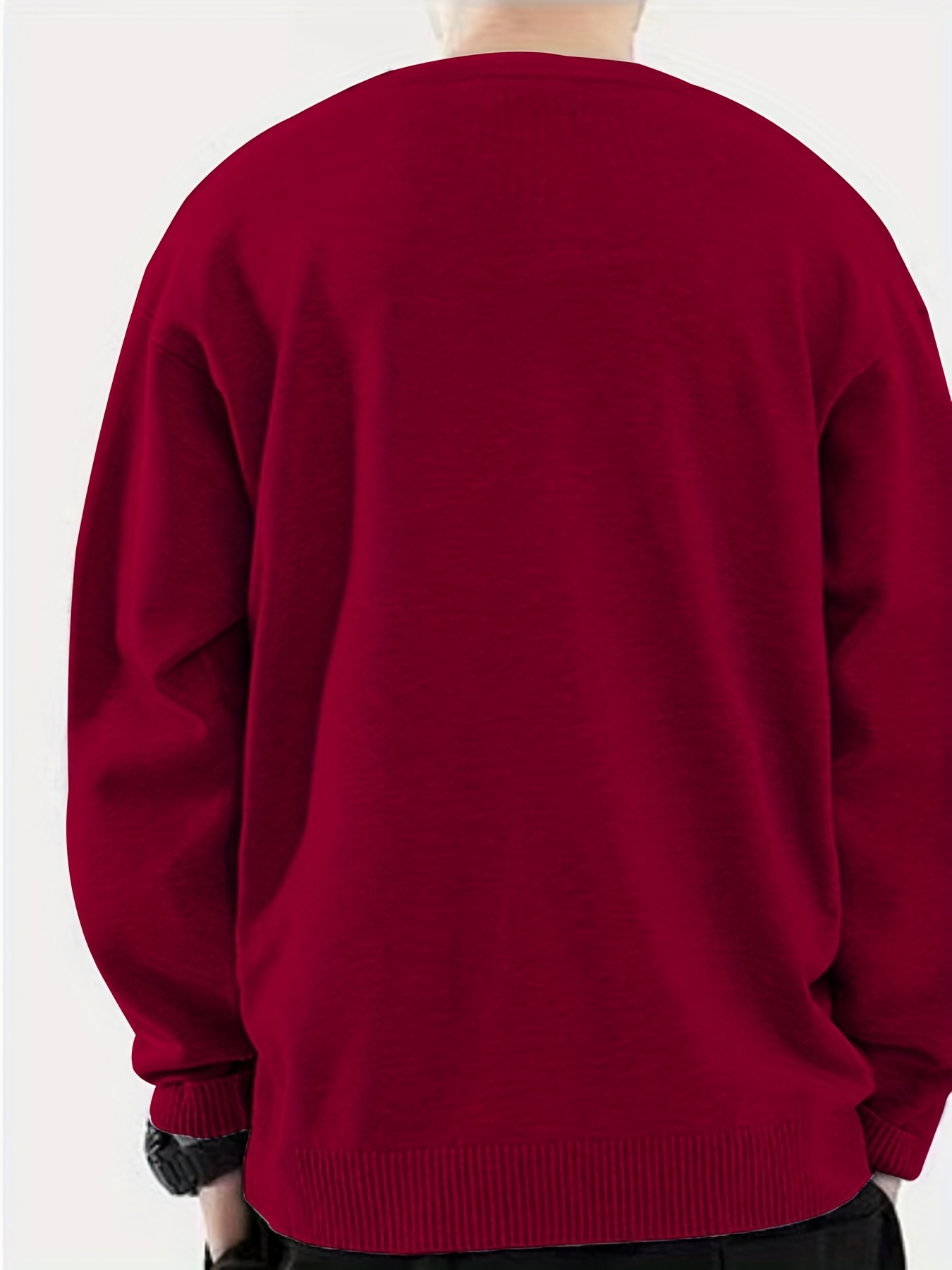 Men's Leaf & Letter Print Knitted Sweater Stretch Long Sleeve Top