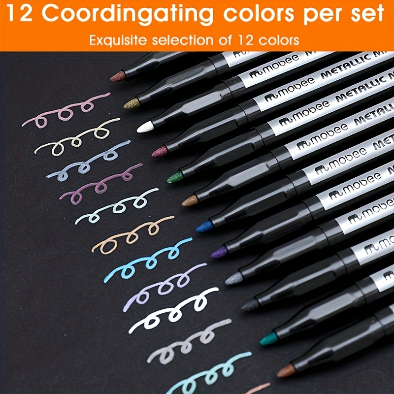 12 Colors Acrylic Paint Markers Metallic Marker Pens- Great For