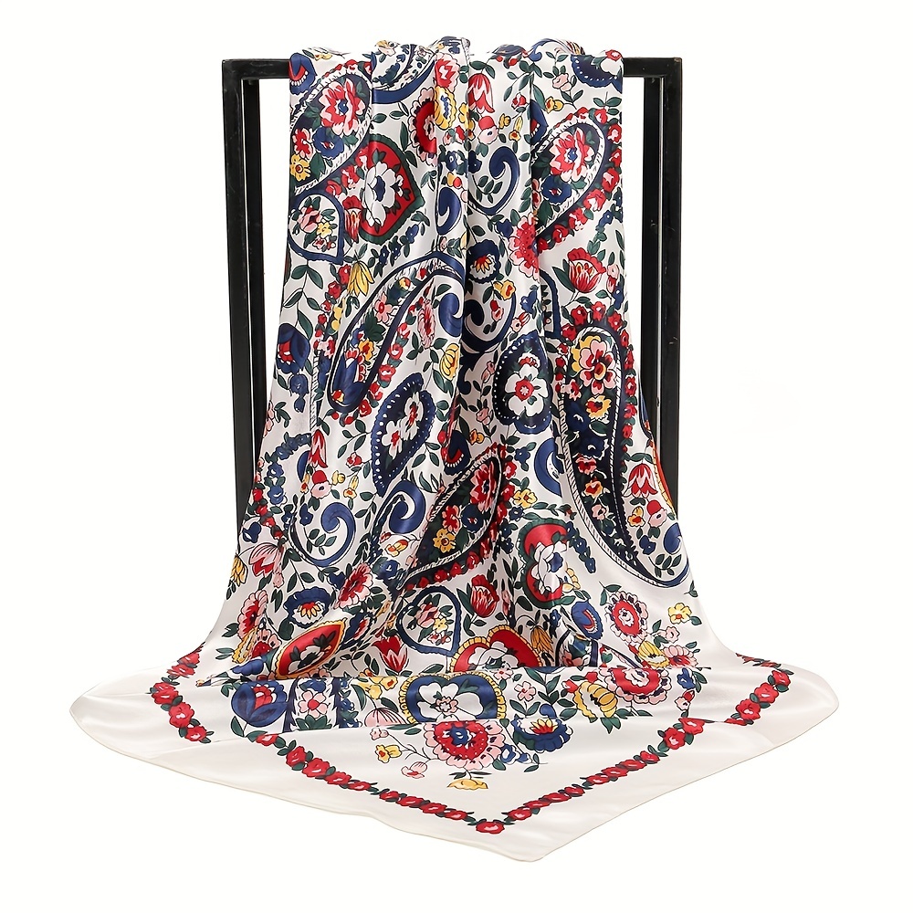 Colorful Paisley Print Square Scarf Boho Satin Shawl