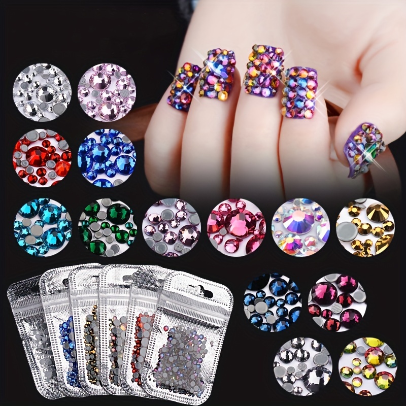 Kit de diamantes de imitación para uñas con pinzas, 1440 piezas de piedras  preciosas de cristal blanco para uñas acrílicas 3D dorado y plateado