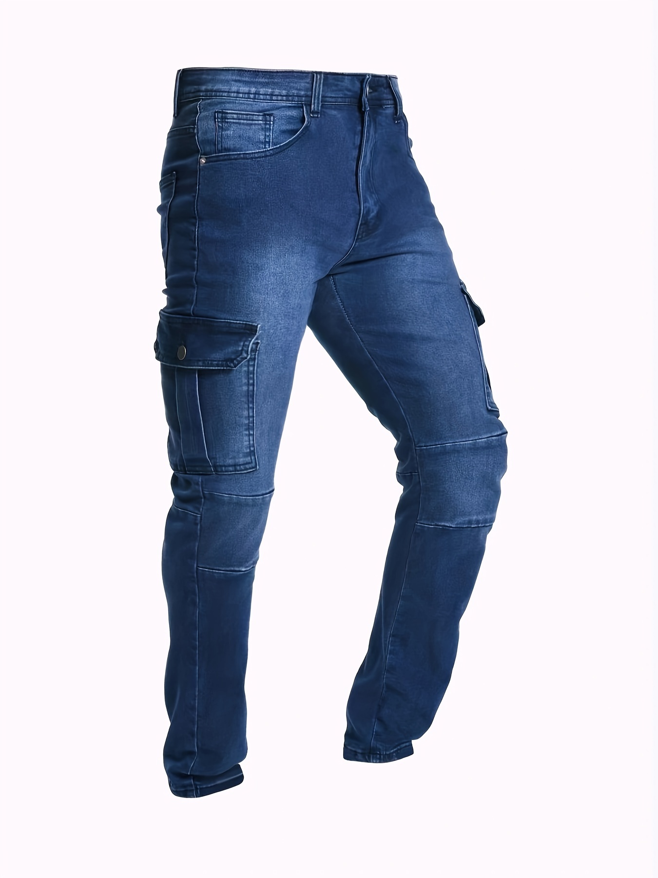 Slim Fit Flap Pocket Jeans Men's Casual Street Style High - Temu