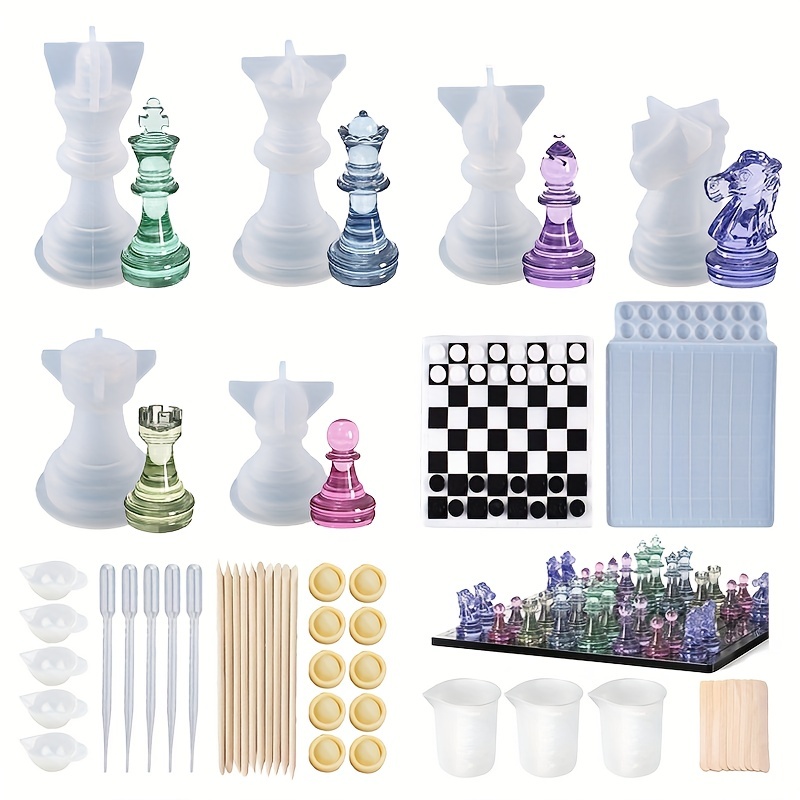 Chess Kit Epoxy Resin Silicone Molds International Chess Pieces Checkers  Checkerboard Uv Crystal Mould For Diy Mold Tools