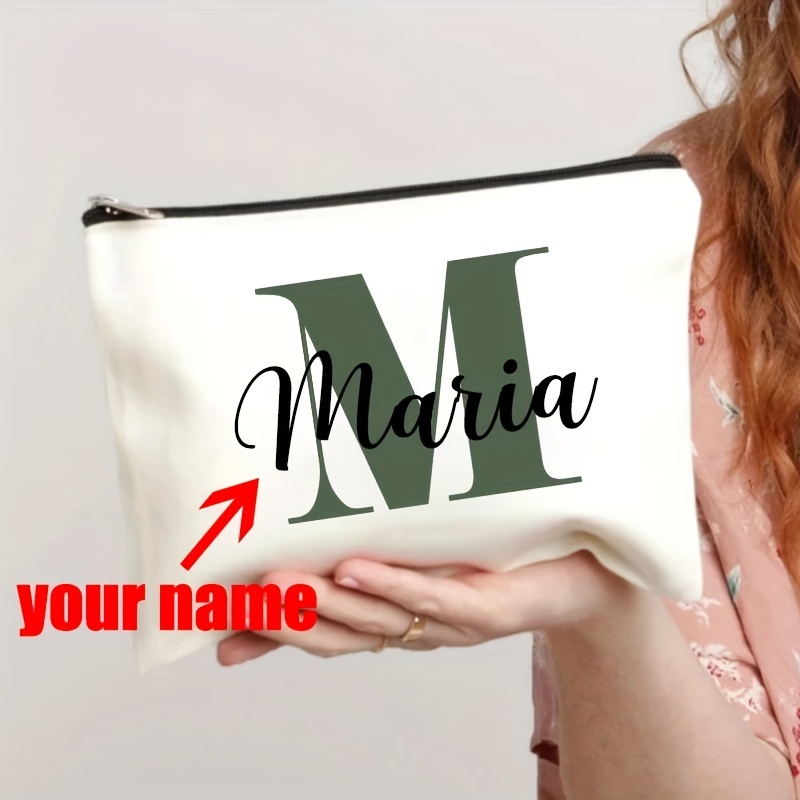 

1pc Personalized Name Pouch Makeup Bag, Women's Cosmetic Bag, Bridal Shower Gift, Canvas Toiletry Organizer Bridesmaid