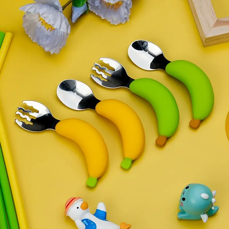 Mother Baby Supplies Kids Utensil Fork Spoon Banana Silicone - Temu