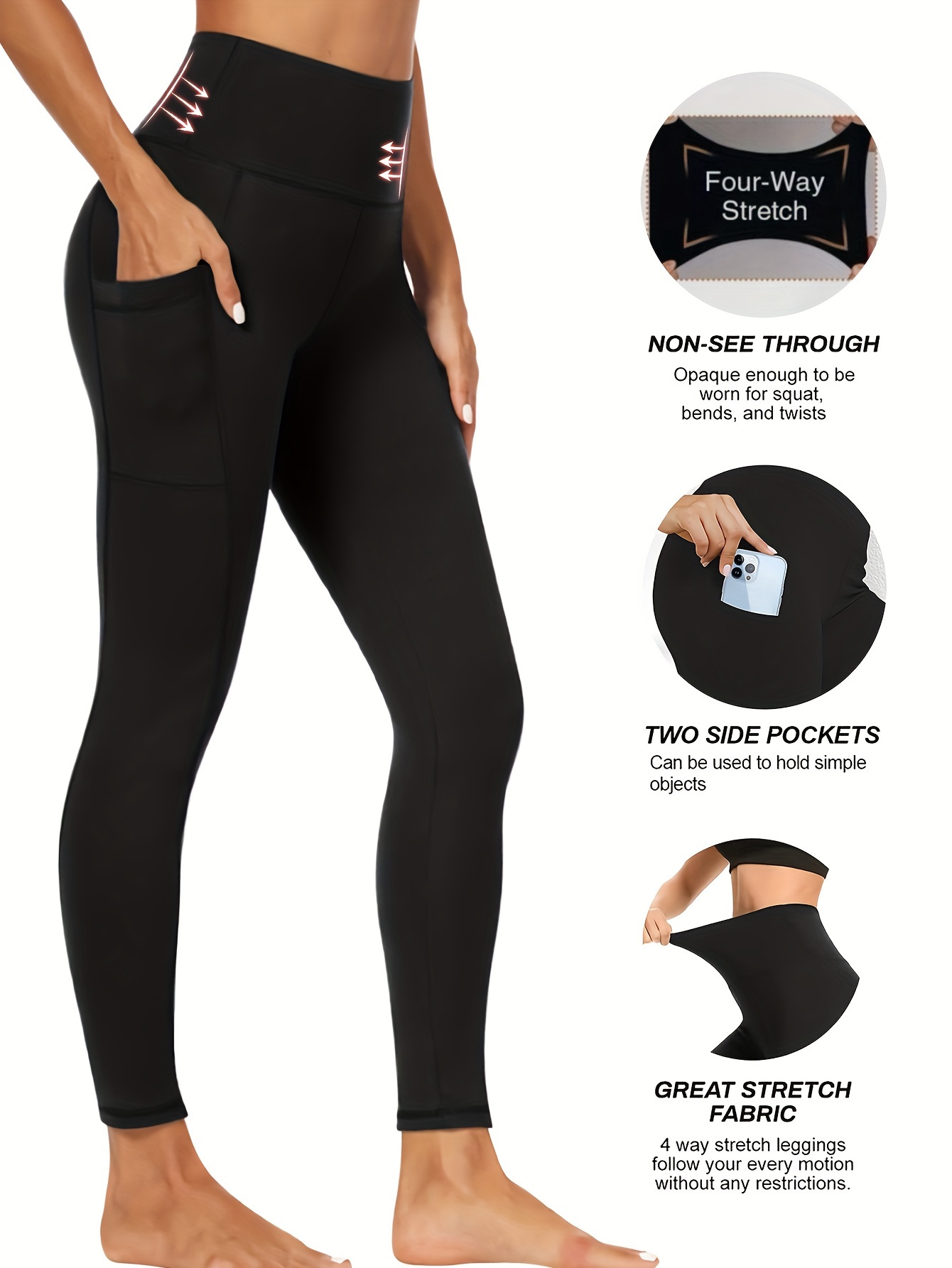 Solid Sporty High Waist Shaping Leggings Comfy Breathable - Temu