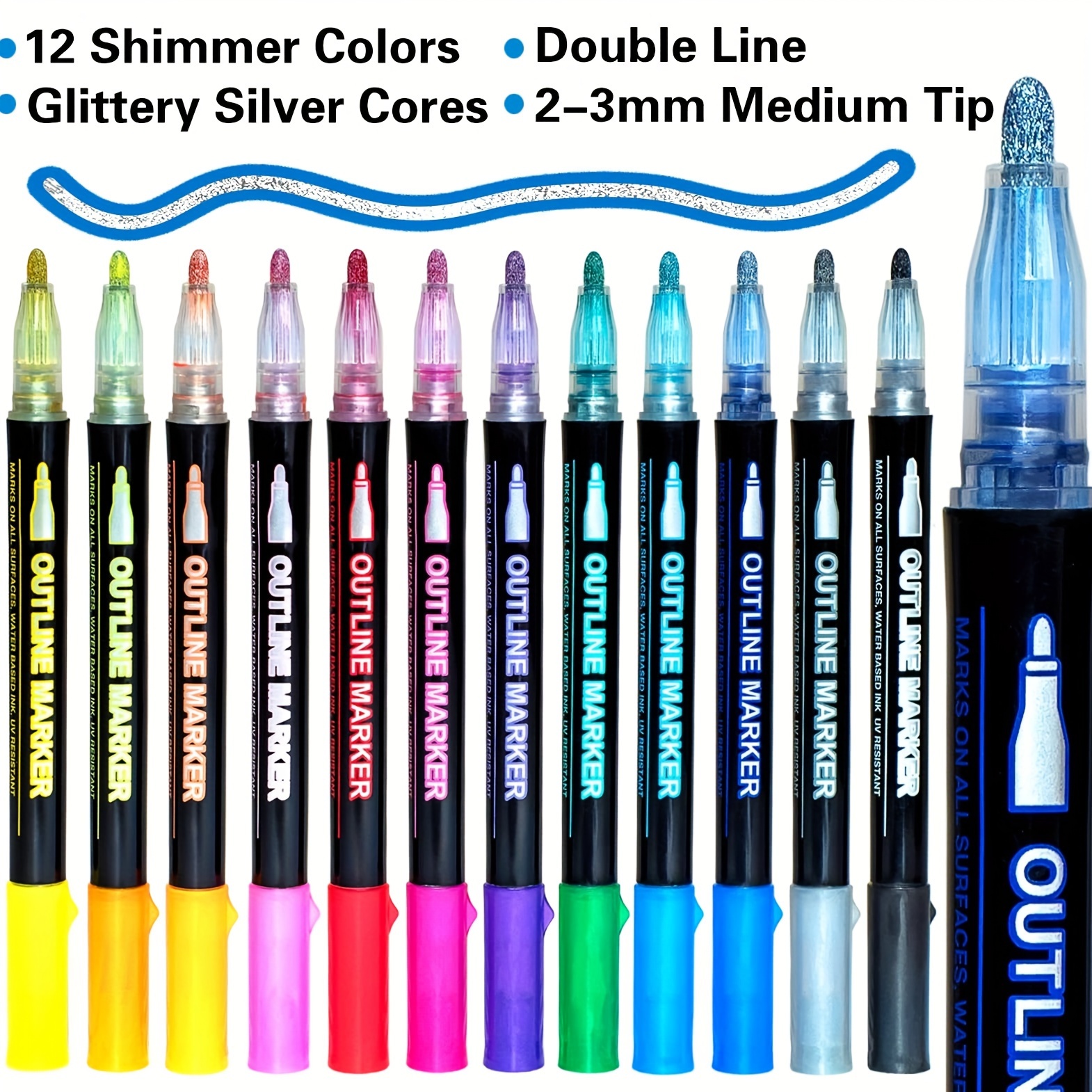 3/8 Colors Metallic Highlighter Set Oblique Tip Water based - Temu