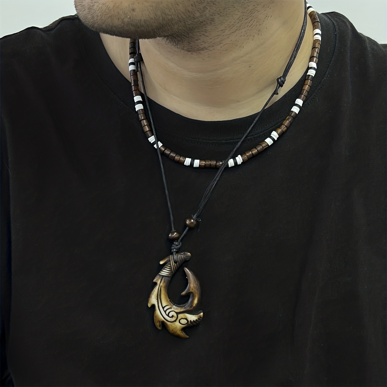 Maui Magic Fish Hook Necklace Pendant Men Vintage Punk Style Stainless Steel Pirate Anchor Necklace