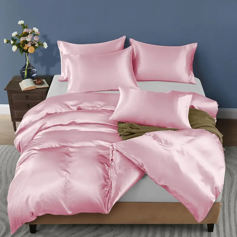 2/3pcs Satin Luxury Duvet Cover Set (1 * Duvet Cover + 1/2 * Pillow Cover, Coreless), Soft And Comfortable Satin Bedding, Solid Color Duvet Cover Suitable For Bedrooms, Guestrooms, Hotels, Dormitories