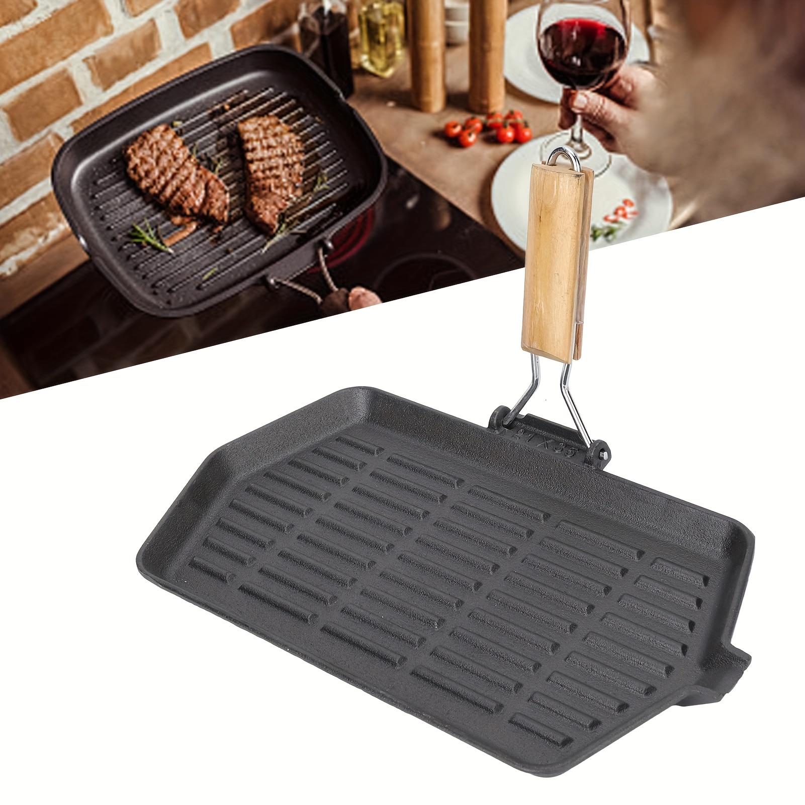 Steak Pan, Cast Iron Square Grill Pan, Skillet Pan With Handle, Stove Top  Griddle Pan For For Grilling, Frying, Sauteing, Cookware, Kitchenware,  Kitchen Items - Temu United Arab Emirates