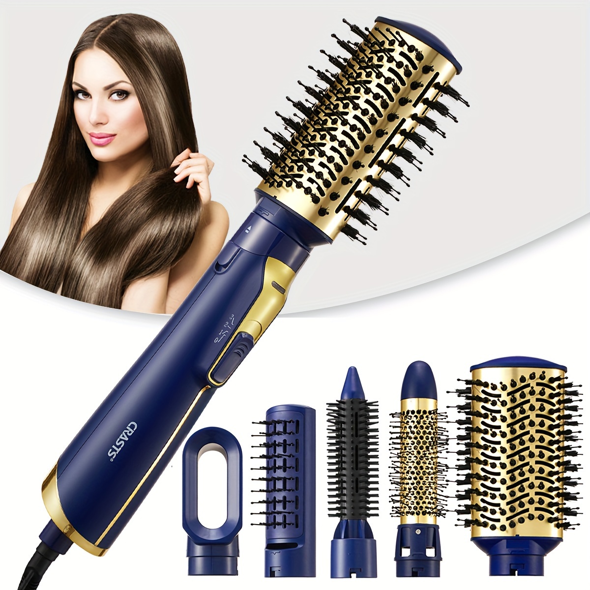 5-in-1 Electric Hair Dryer Brush - Negative Ionic Hair Styler with  Detachable Brush Heads - Blow Dryer Brush for Straightening and Automatic  Curling Styling, Color: WhiteGold 