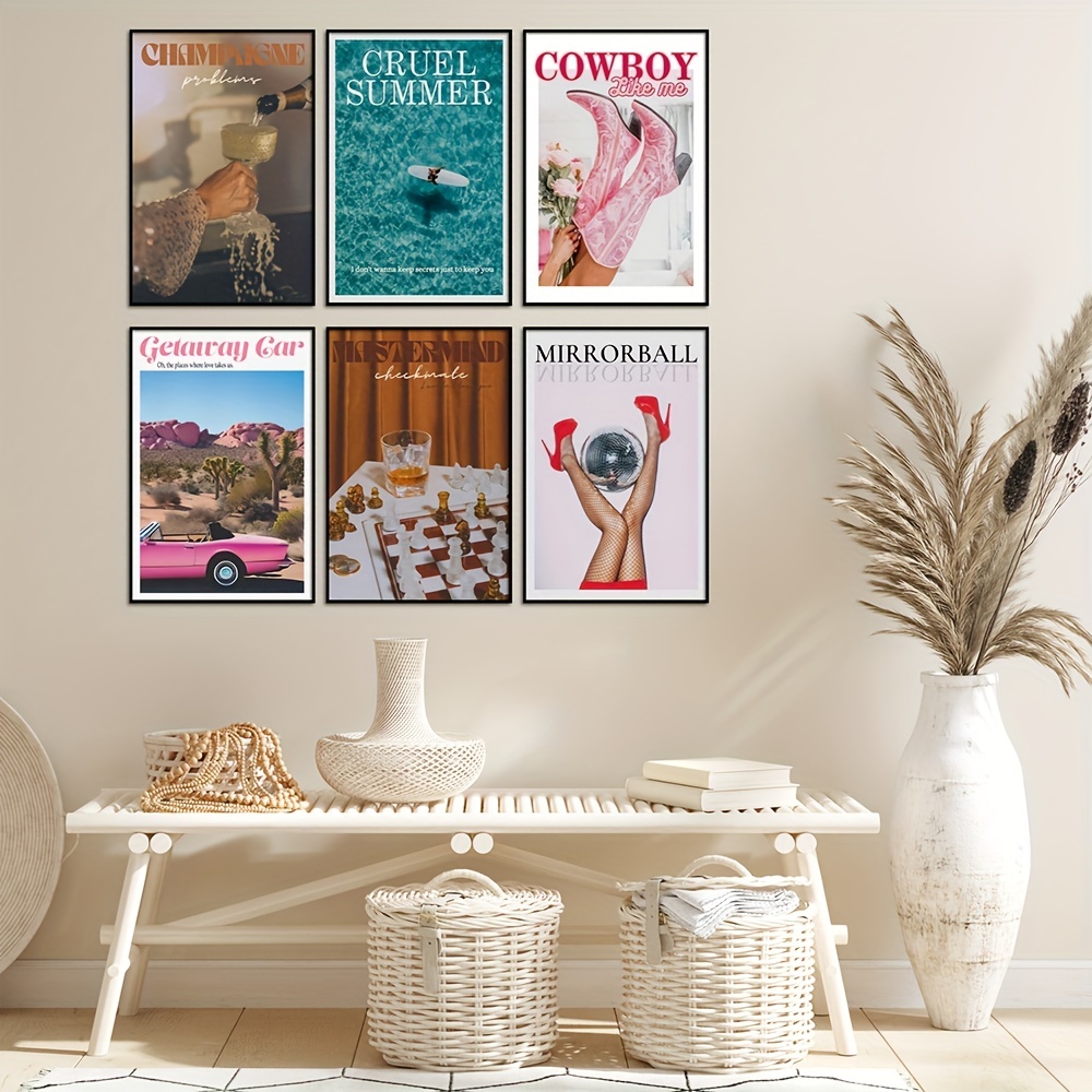 Vintage Poster Wall Art Print, Retro Aesthetic Room Decor, Pink