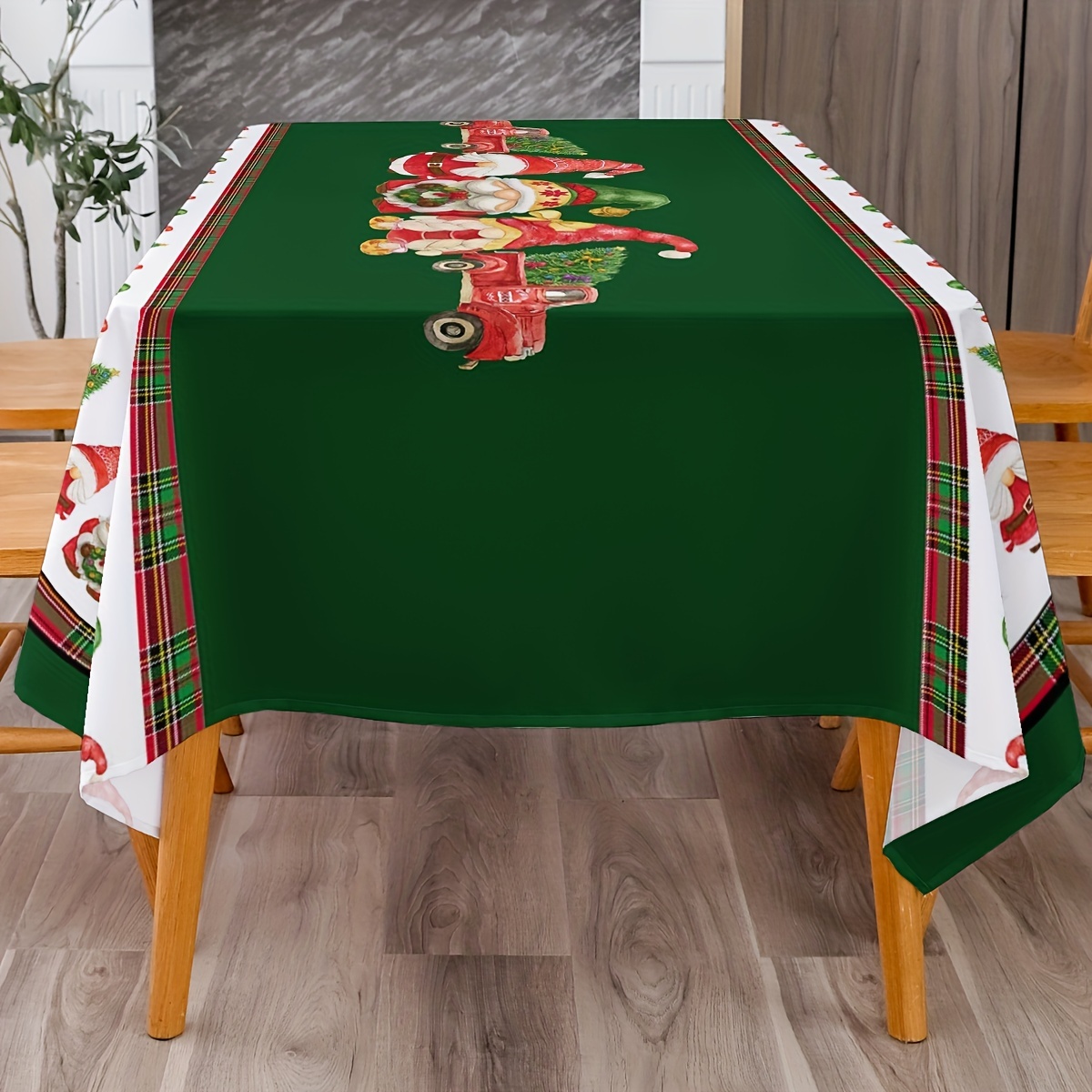 Polyester Tablecloth Merry Christmas Table Cover Truck Gnome Pattern Fab