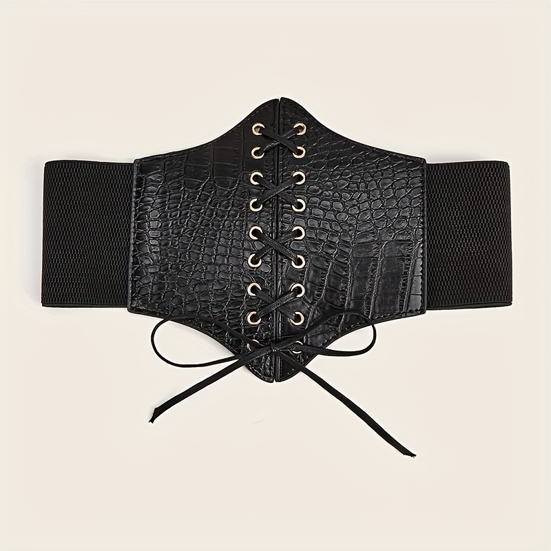 Solid Color Corset Wide Belts Classic Lace Up Bowknot Pu Waistband