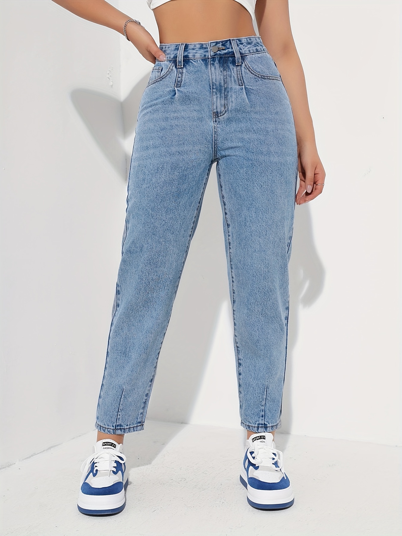 Slant Pockets Split Jogger Pants, Non-Stretch Niche Denim Pants, Women's  Denim Jeans & Clothing
