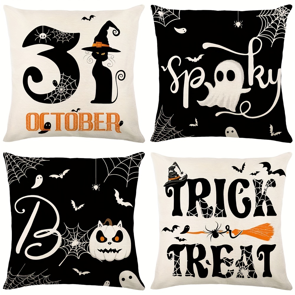 Halloween Decoration Pillow Cover Orange Ghost Spider Bat Pumpkin