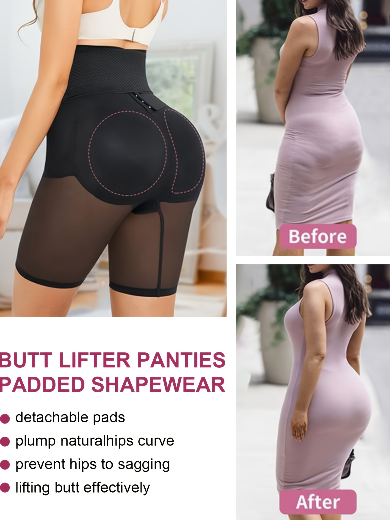 BVIMEPOS Padded Butt Lifter Panties High Waist Shapewear for Women