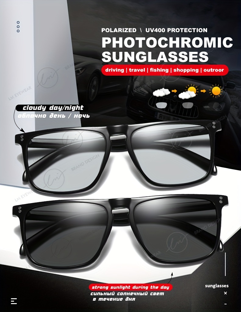 1pc Polarized Photochromic Sunglasses For Driving & Fishing, Day And Night  Use, Anti-Glare For Men
