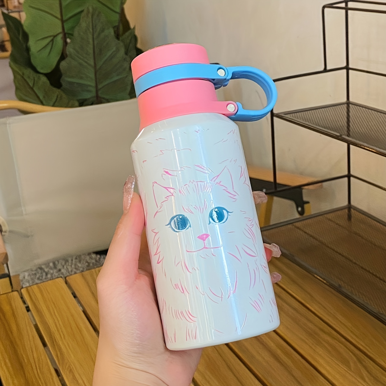 1pc Intelligent Temperature Display Cartoon Kids' Insulated Cup, Stainless  Steel Vacuum Cute Straw Cup, Portable Student Bouncing Cup With Cup Sleeve