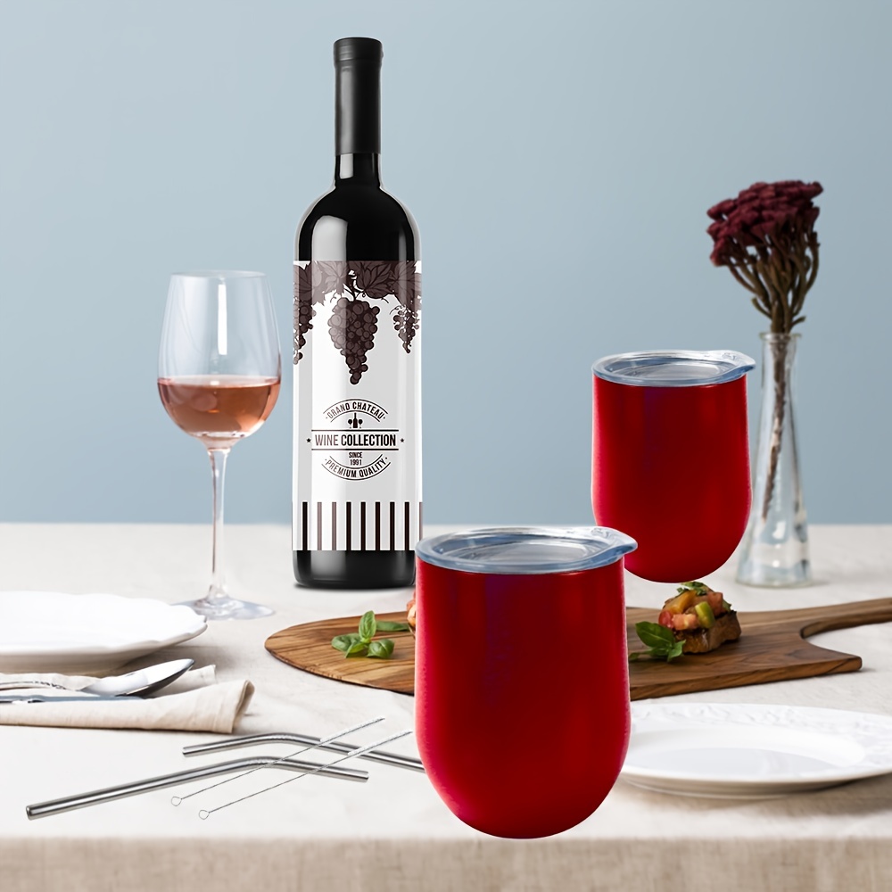Wine Tumbler With Lid Stainless Steel Stemless Wine Glasses - Temu