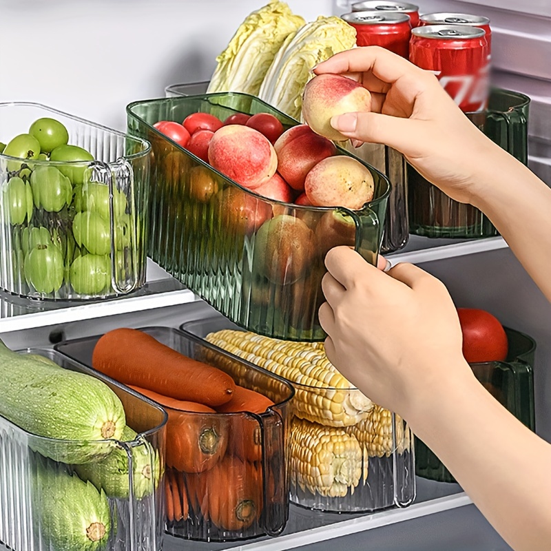 nevera Organizador , 1 pieza refrigerador Organizador , nevera  Organizadores con almacenamiento transparente con asa & Tapa , fruta  Contenedores para