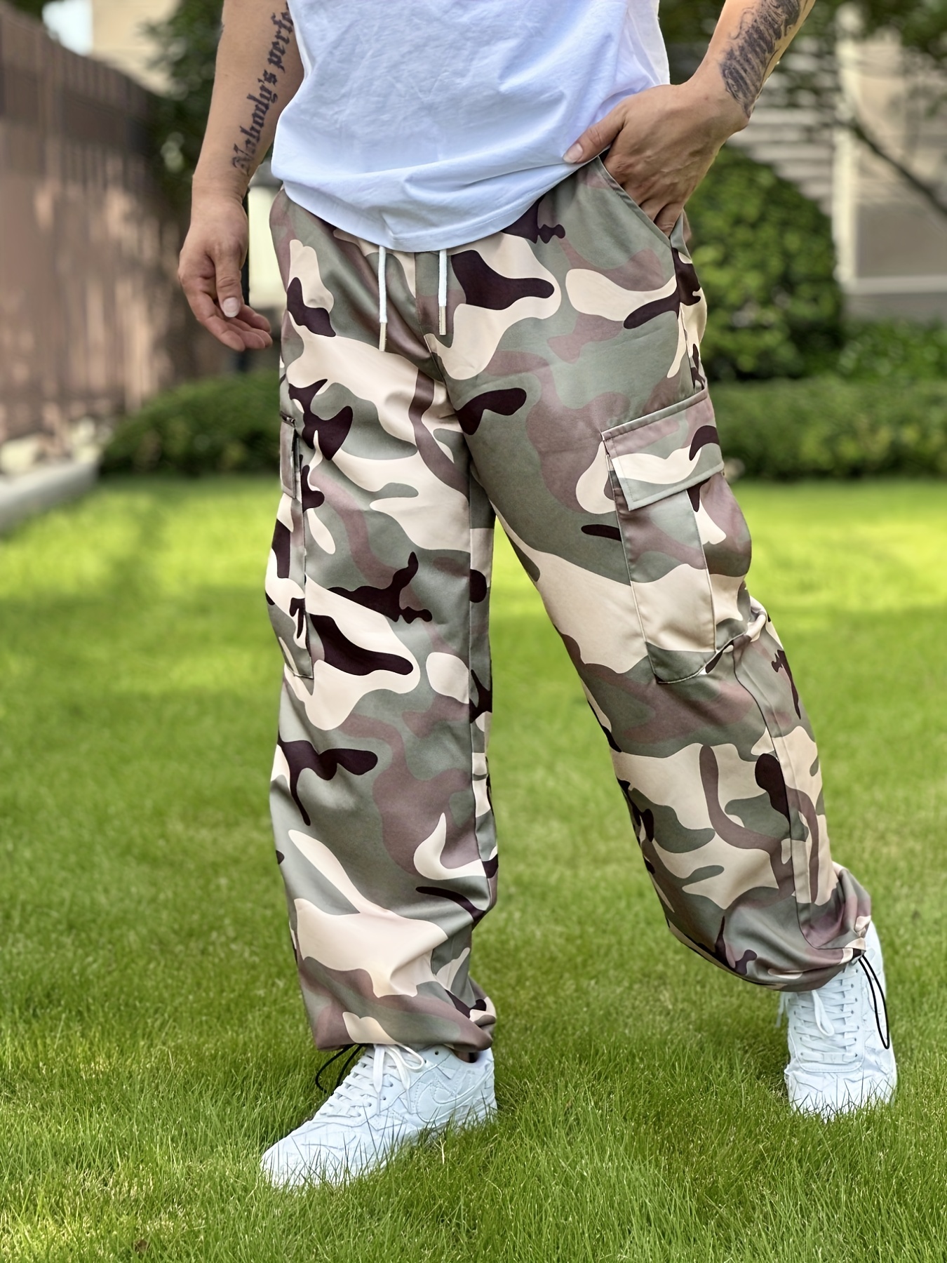 Cotton Trendy Camouflage Cargo Pants Men's Camo Multi Flap - Temu