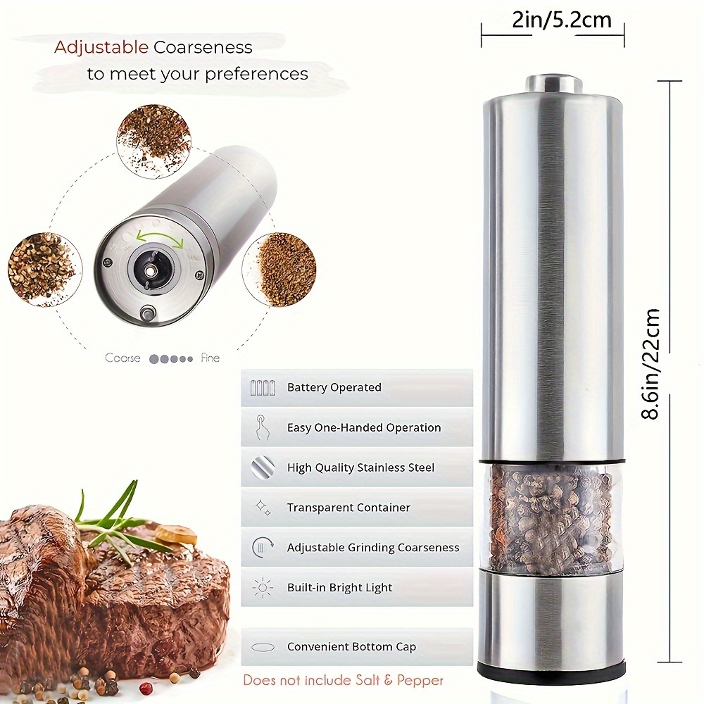 2pcs, Electric Salt And Pepper Grinder Set, Battery Operated