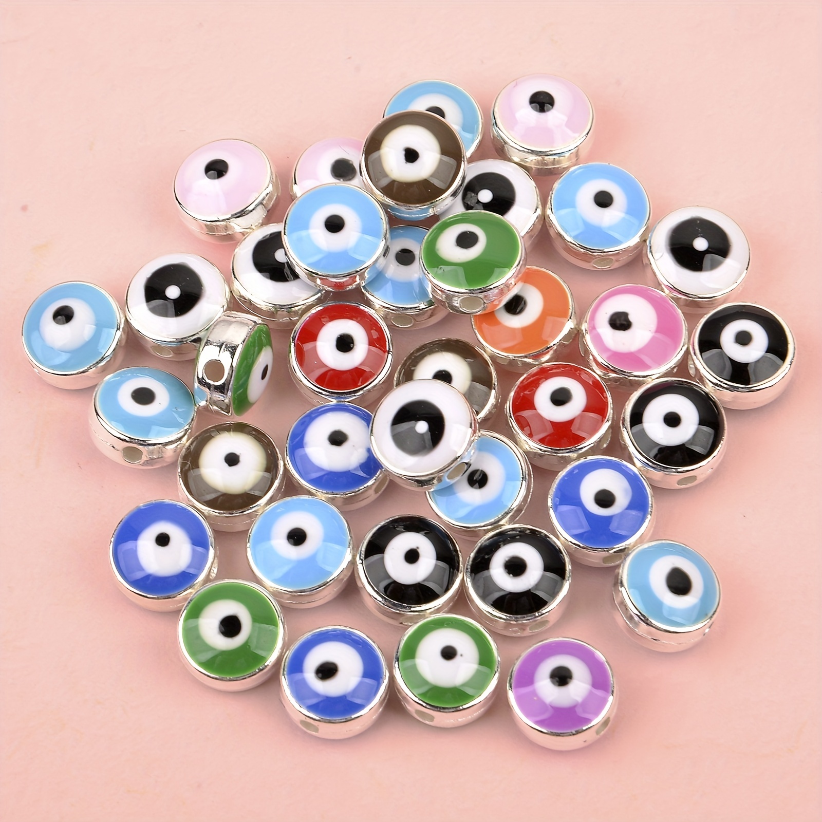 Lot Oval Beads Evil Eye Resin Spacer Beads Kit For Jewelry - Temu