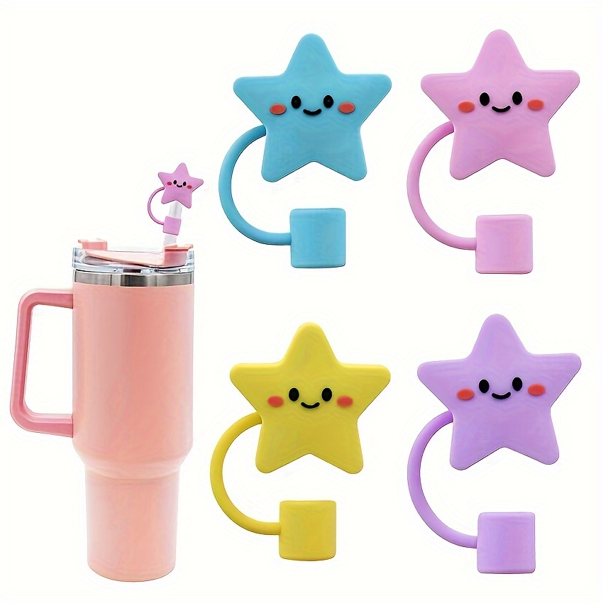 2pcs Straw Tips Cover Straw Covers Cap For Reusable Straws Straw Protector  Cute Holiday Style (Purple Star) 