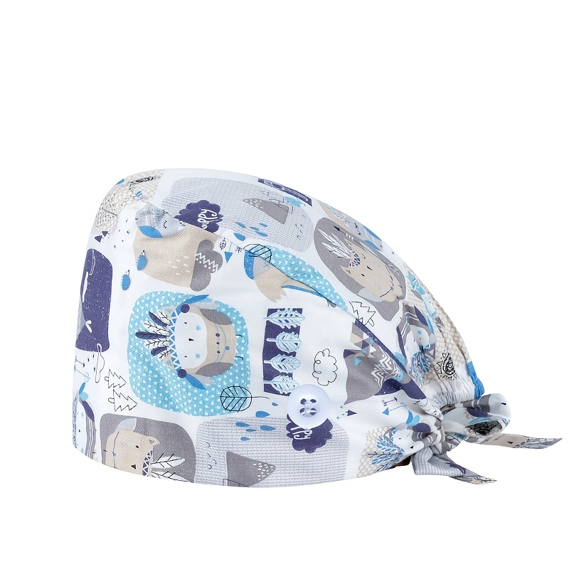 Light Cartoon Print Nurse Hat Adjustable Scrub Cap